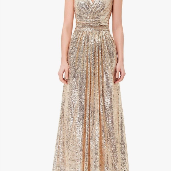 NWOT New Kate Kasin Gold Metallic Formal Gown, Size XS - Picture 5 of 14